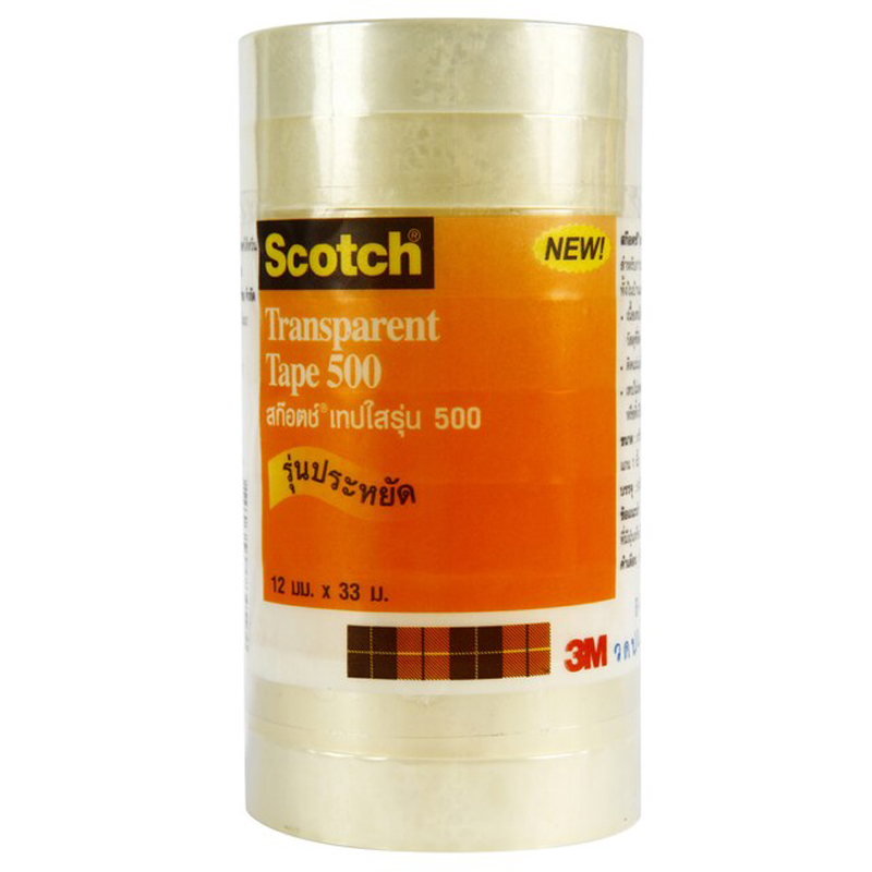 3M เทปใส แกน 1 นิ้ว รุ่น 500 ขนาด 1/2 นิ้ว X 36 หลา แพ็ค 1X9