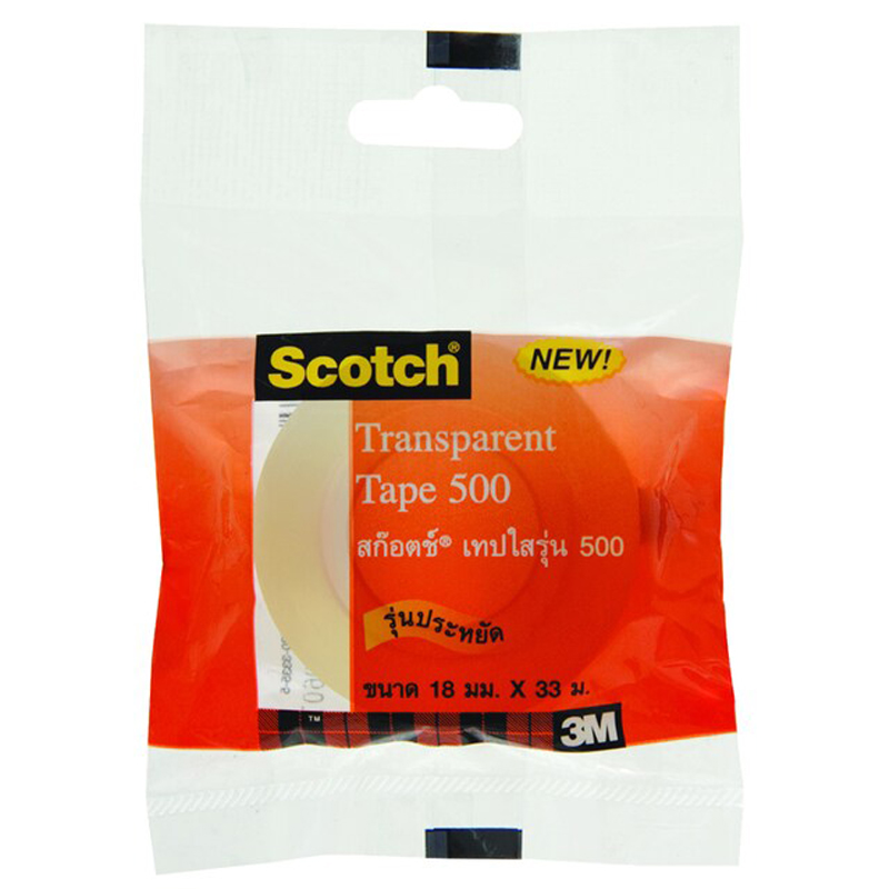 3M เทปใส แกน 1 นิ้ว รุ่น 500 ขนาด 3/4 นิ้ว X 36 หลา