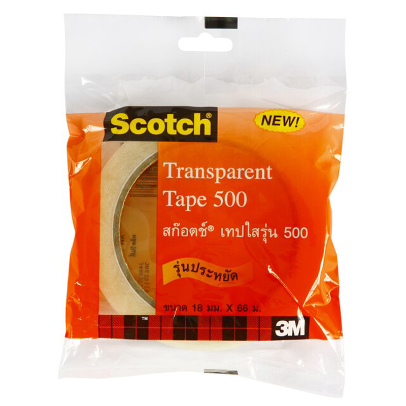 3M เทปใส แกน 3 นิ้ว รุ่น 500 ขนาด 3/4 นิ้ว X 72 หลา แพ็ค 1X8