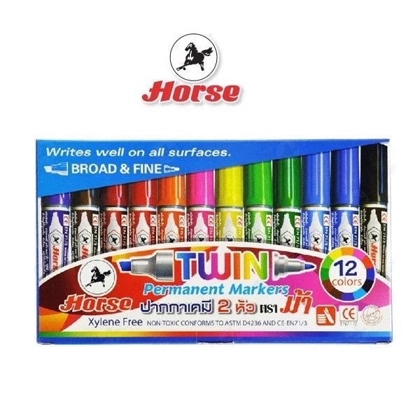 ปากกาเคมี 2 หัว ชุด 12 สี