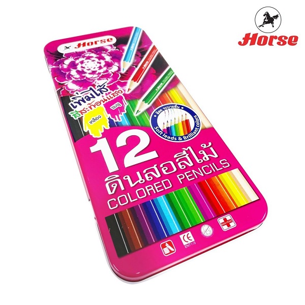 ตราม้า ดินสอสีไม้ยาว 12สี กล่องเหล็ก