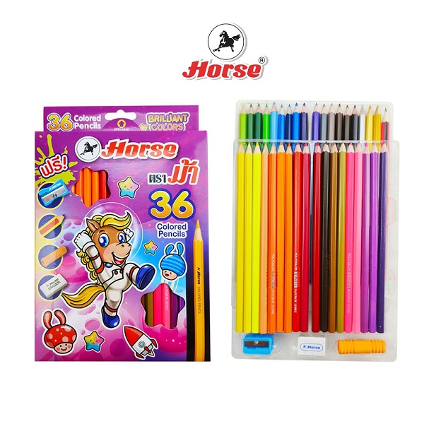 ตราม้า ดินสอสีไม้ยาว 36 สี แถมกบเหลา