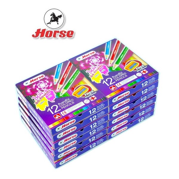 ตราม้า ดินสอสีไม้สั้น 12สีแถมกบเหลา