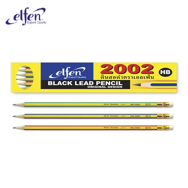 Elfen ดินสอดำ  #2002 HB (กล่อง 12 แท่ง) (คละสี)