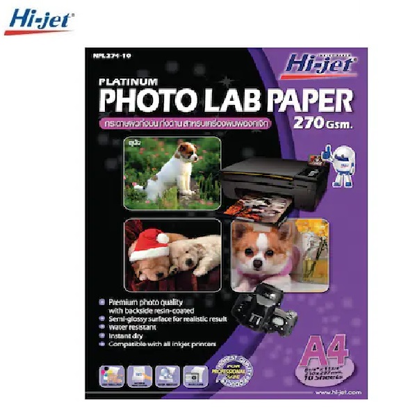 HI-JETกระดาษอิงค์เจ็ท โฟโต้ ไฮเจ็ท 270Gsm. A4 No.NPL274-10