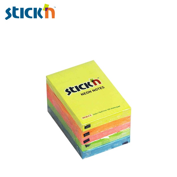 สติก เอ็น  กระดาษโน้ต 3″x2″ คละสี 4+1 NEON