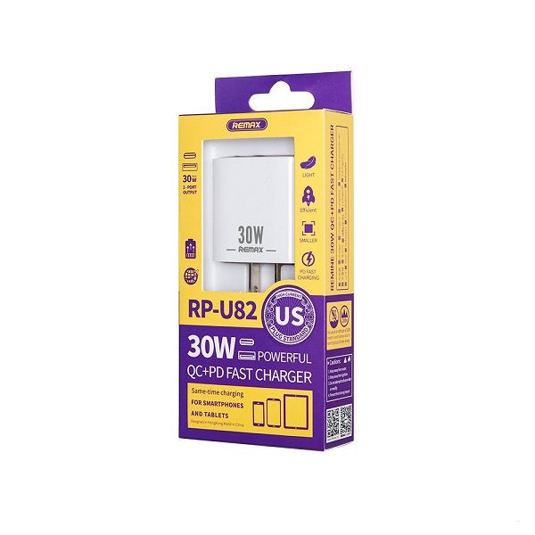 Remax USB Charger 30W PD Fast No. RP-U82 ขาว (แพ็ค1อัน)