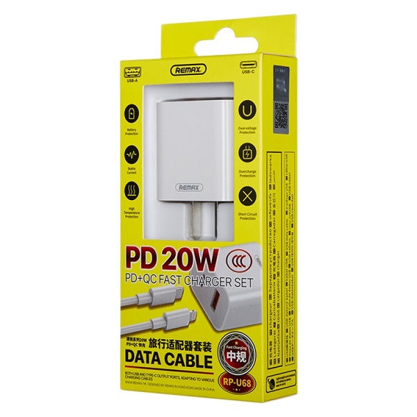Remax USB Charger 20W PD Fast No. RP-U68 Set ขาว