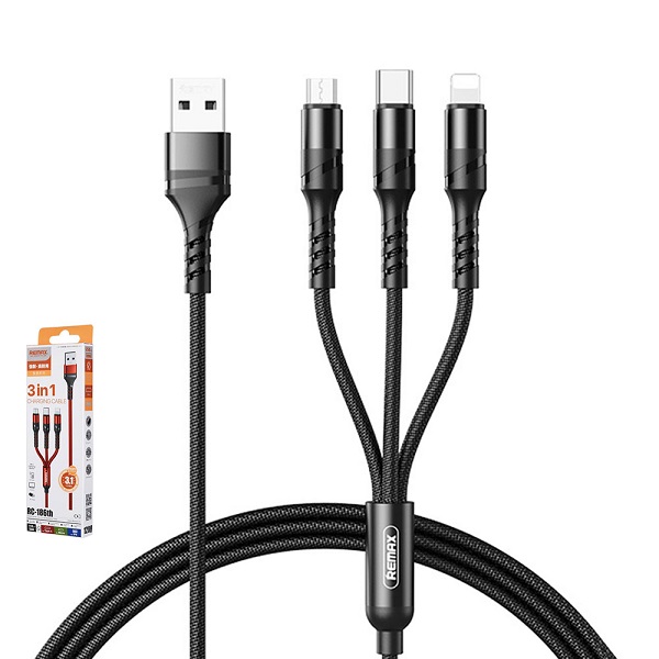 Remax สายชาร์จ 3in1 1M No. RC-186 th ดำ