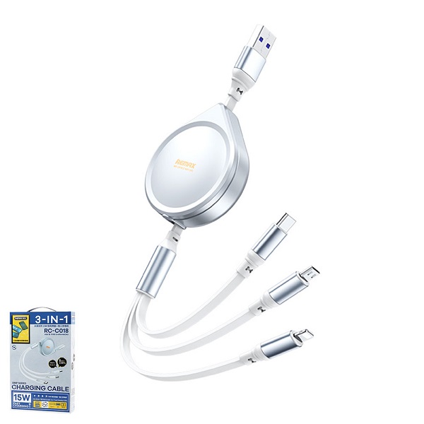 Remax สายชาร์จ 3in1 3A,1M No.RC-C018 เงิน